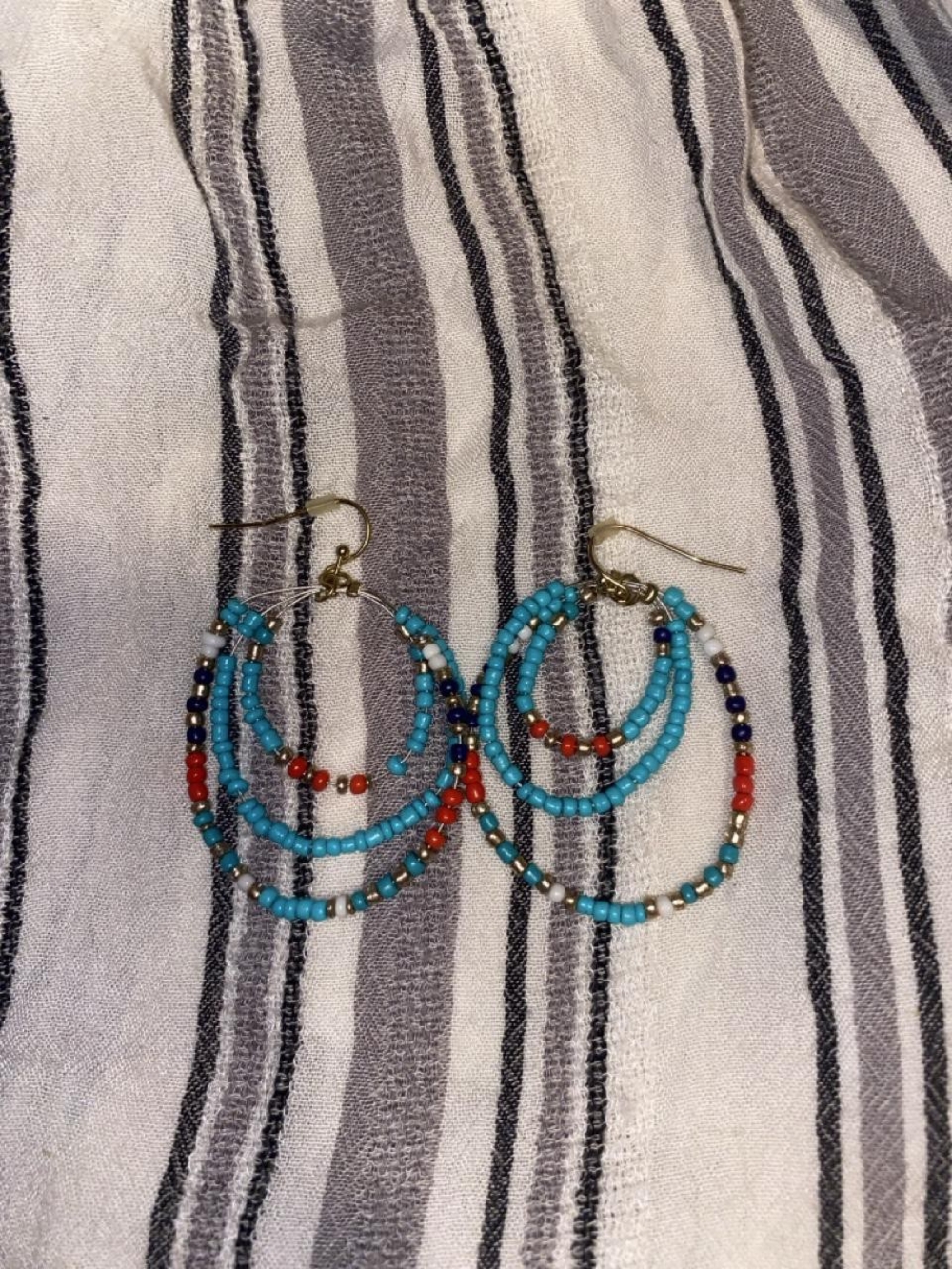 Southwestern Beaded Triple Hoop Dangle Earrings - Picture 2 of 2